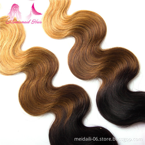 Pure Hand Made Body Wave Brazilian Sew In Human Hair Weave Ombre Hair